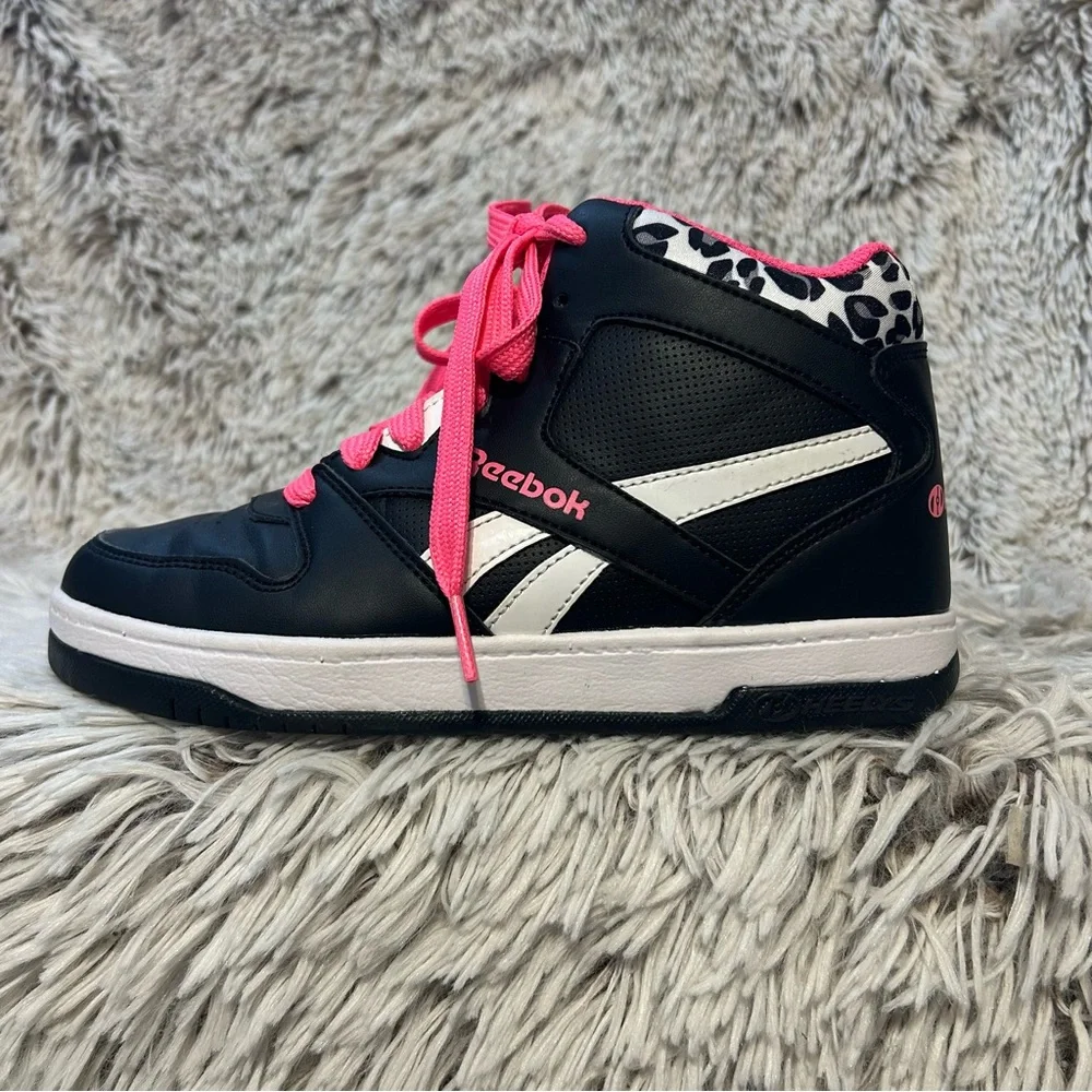 Reebok X Heelys High Top‎ Shoe Youth 4 Womens 6 Black Pink Leopard NO WHEELS
